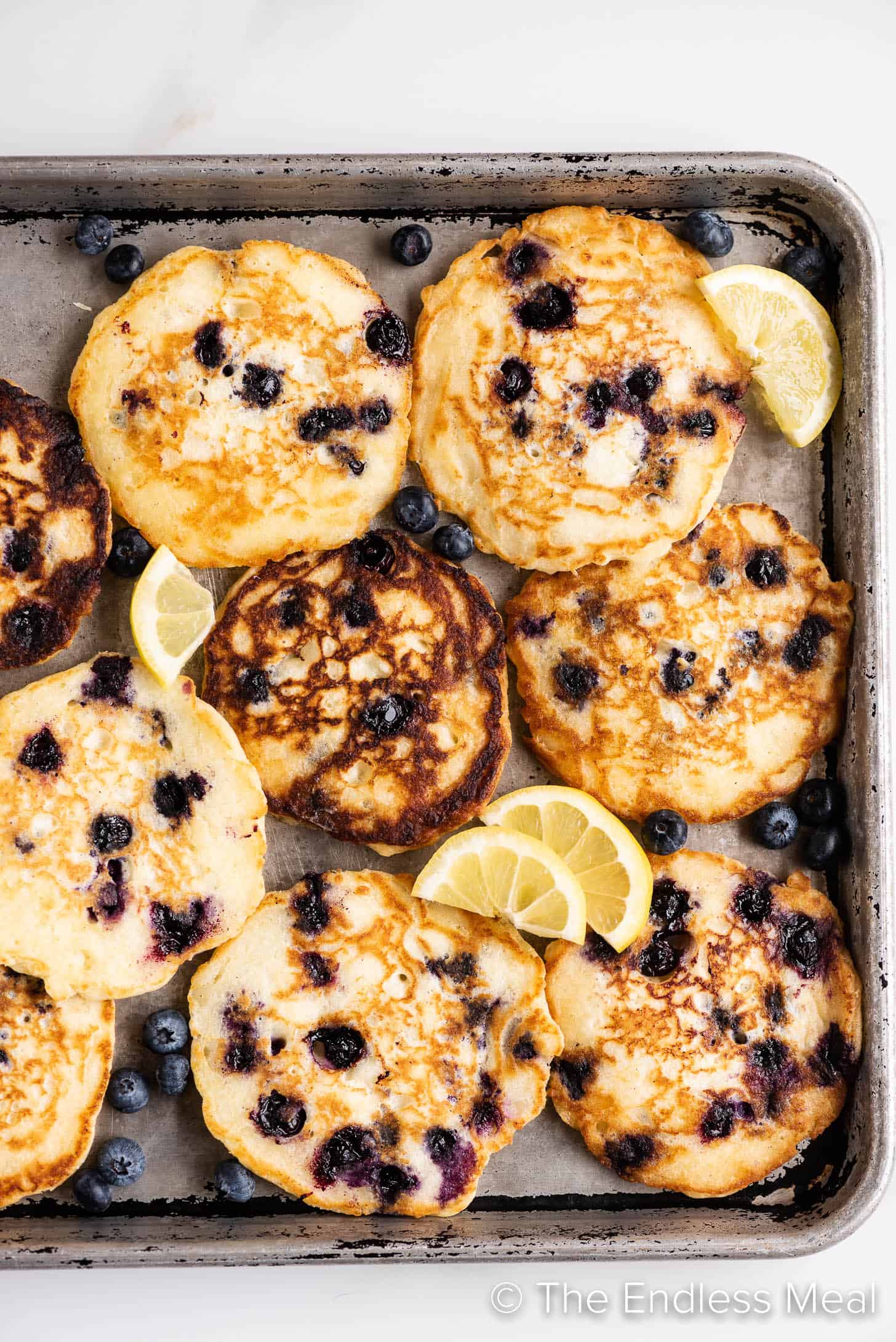 Lemon Blueberry Pancakes on a baking tray
