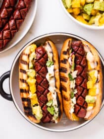 Mango Hot Dogs on a plate.