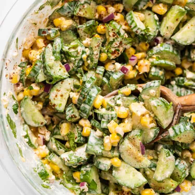 a close up of Mexican Cucumber Salad in a bowl