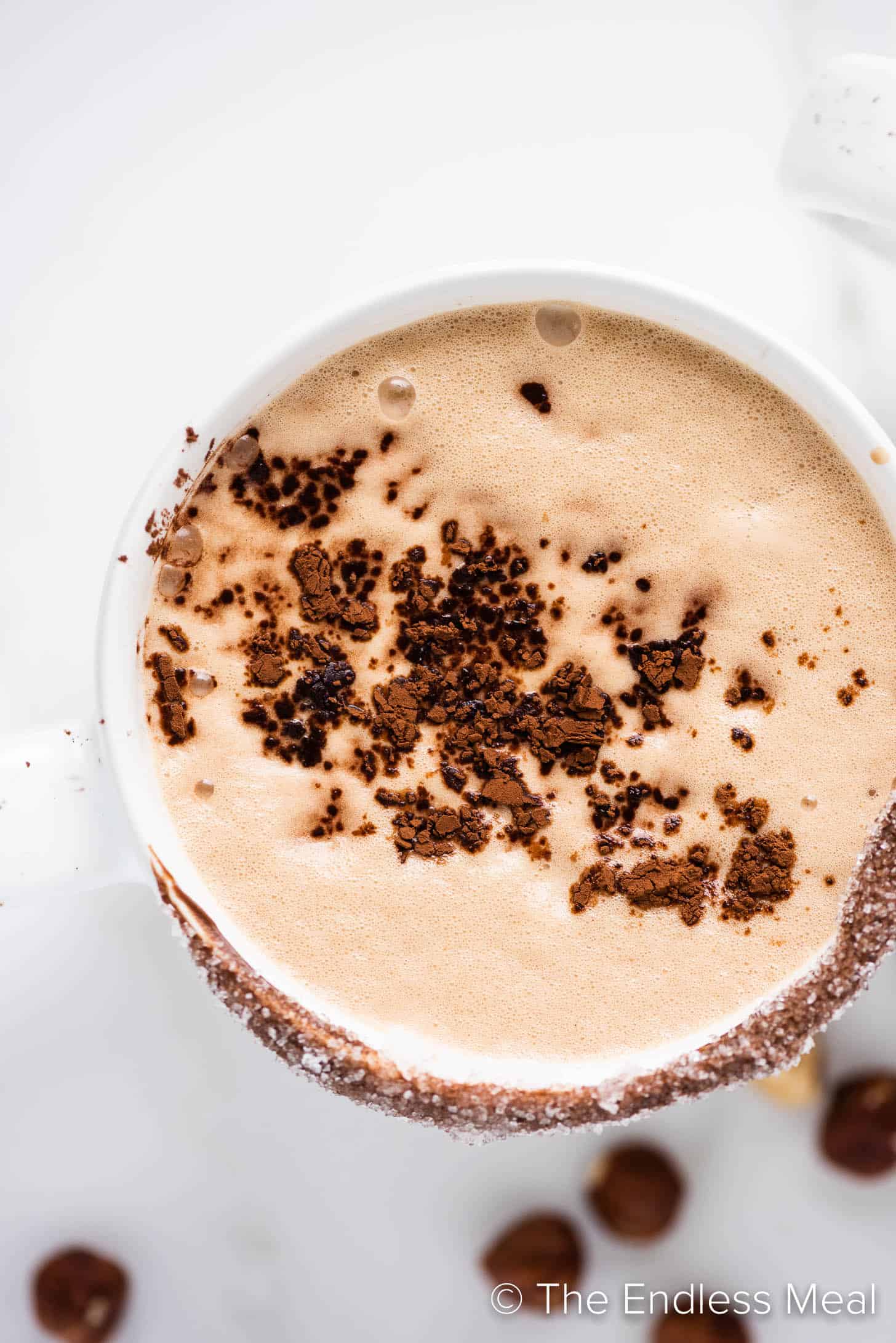 looking down on a creamy nutella latte