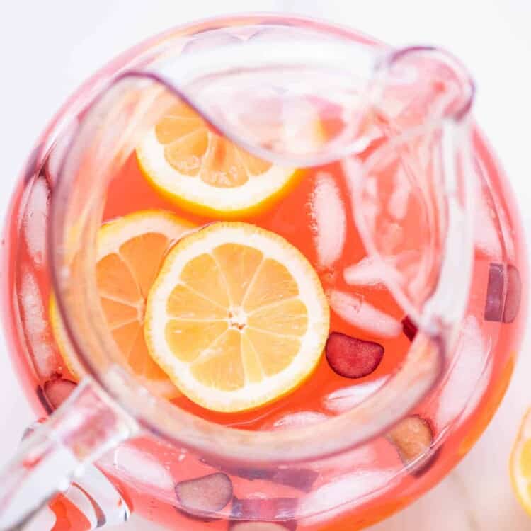 looking down at a pitcher of Rhubarb Lemonade