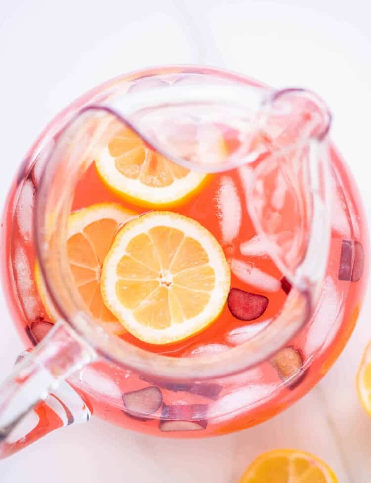 looking down at a pitcher of Rhubarb Lemonade