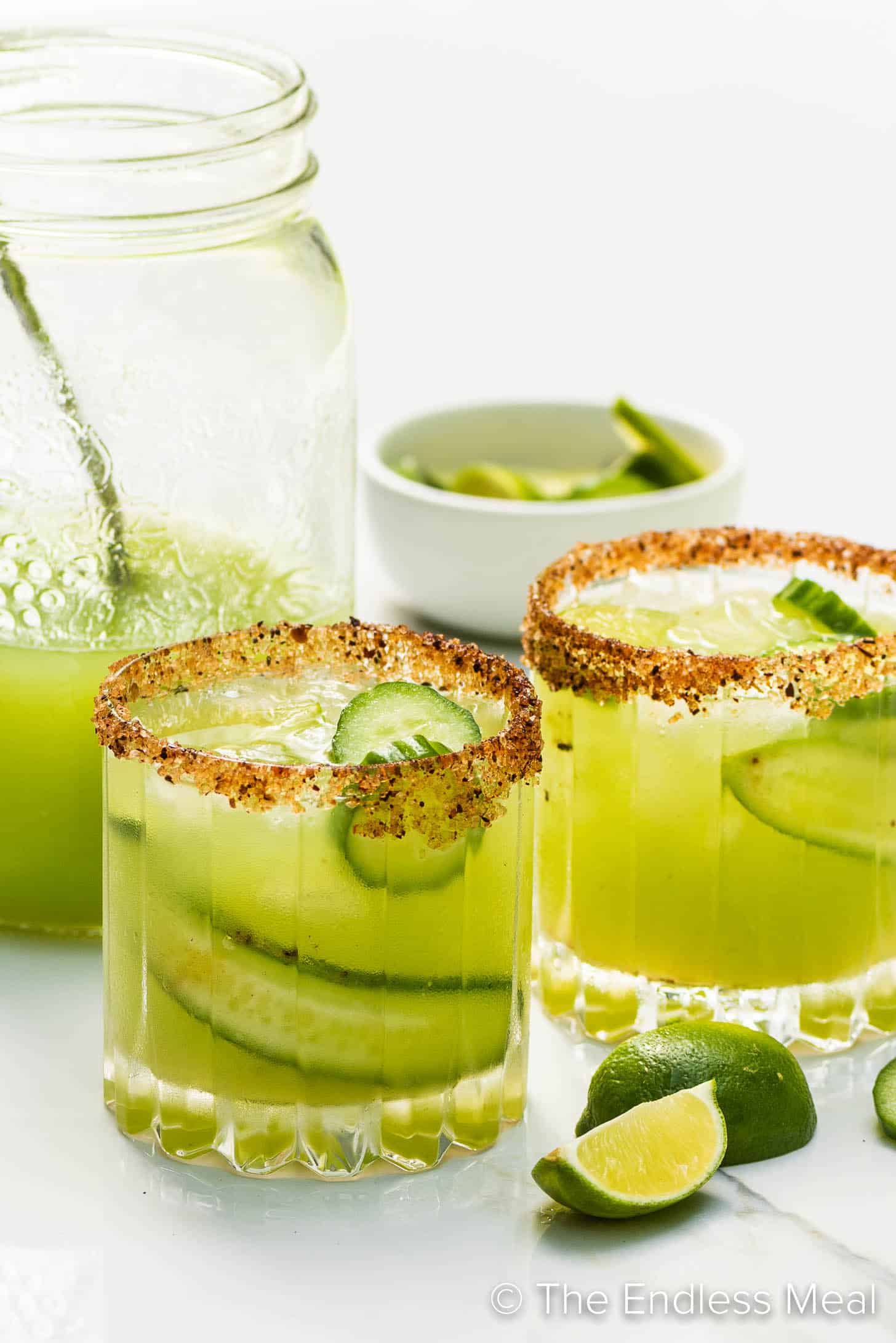 Cucumber Margaritas and a pitcher of margaritas