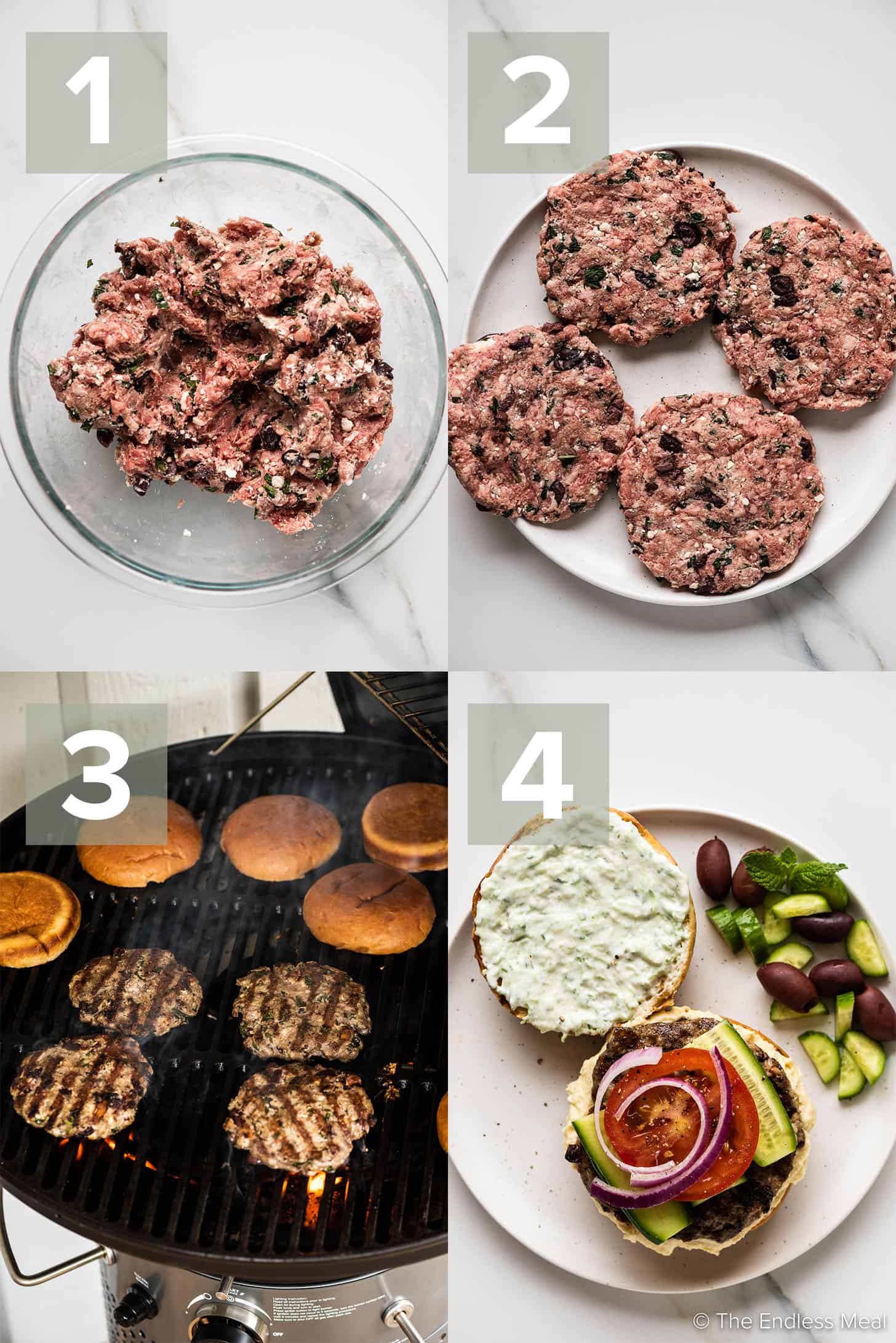 4 pictures showing how to make this Lamb Burger Recipe