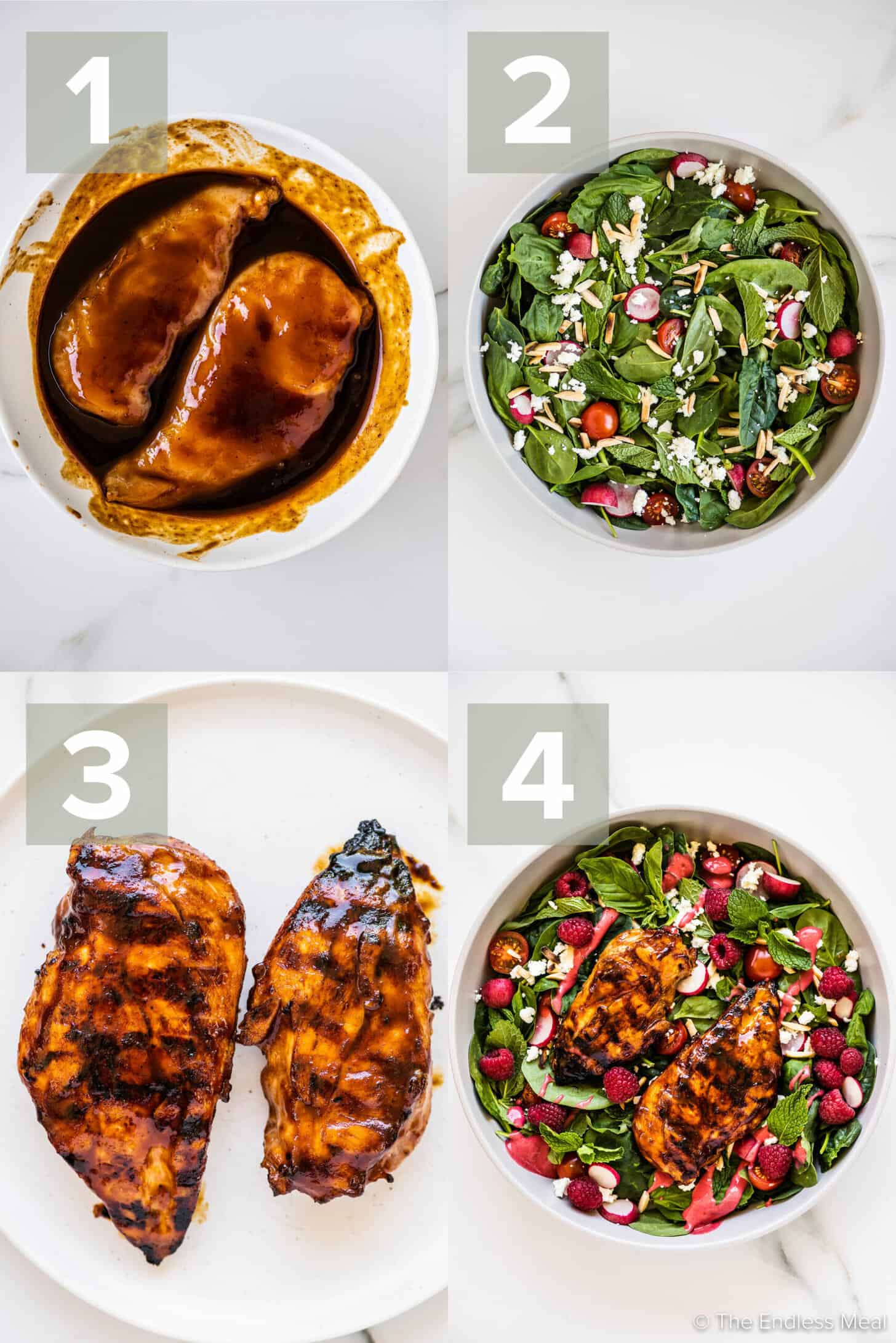 4 pictures showing how to make Summer Chicken Salad
