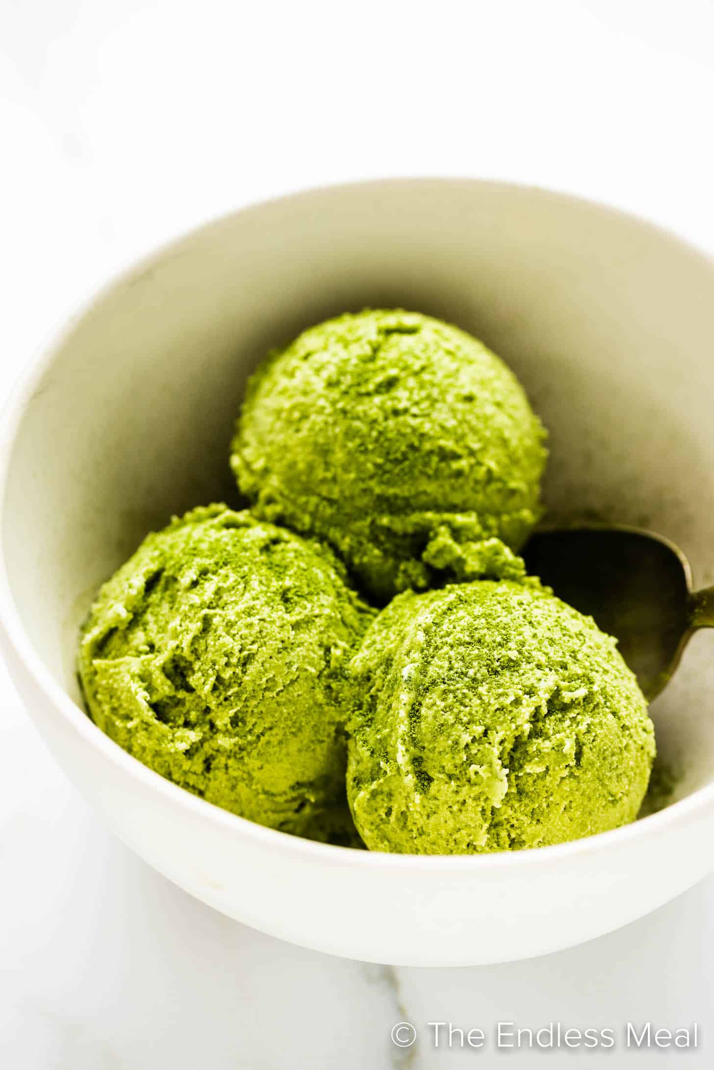 a bowl of green tea matcha ice cream
