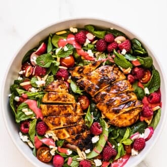 Summer Chicken Salad with spinach and raspberries
