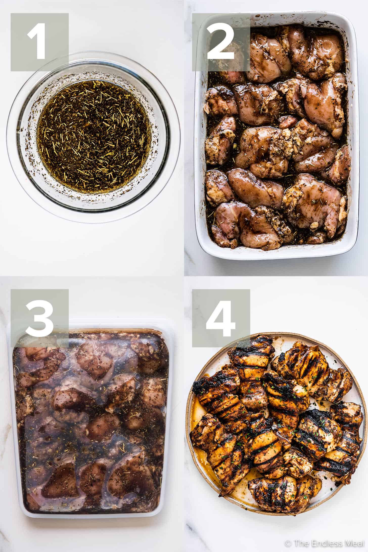 4 pictures showing how to make this Balsamic Chicken Marinade recipe