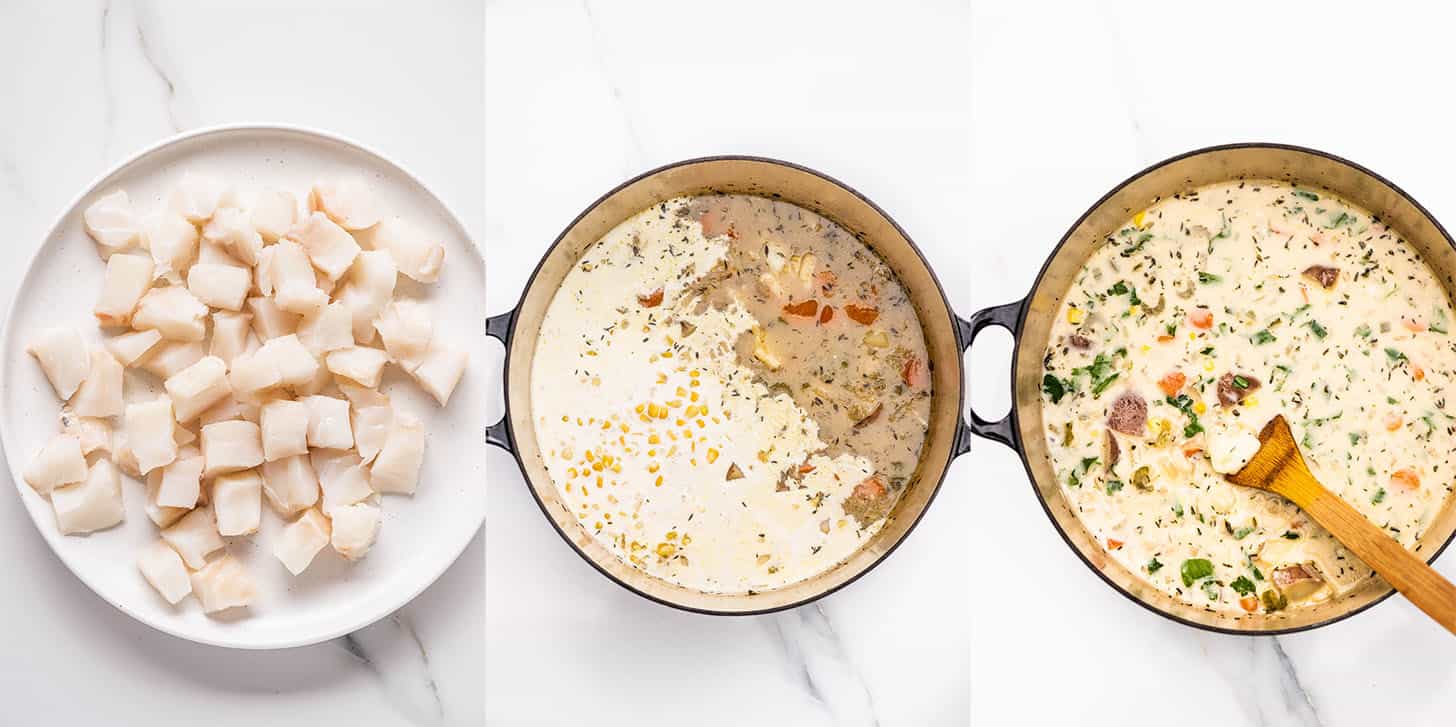 3 pictures showing how to make this Fish Chowder Recipe (second steps)