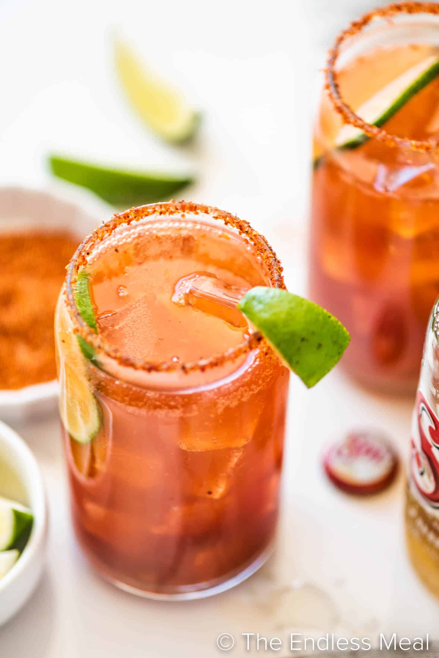 two michelada cocktails on a table