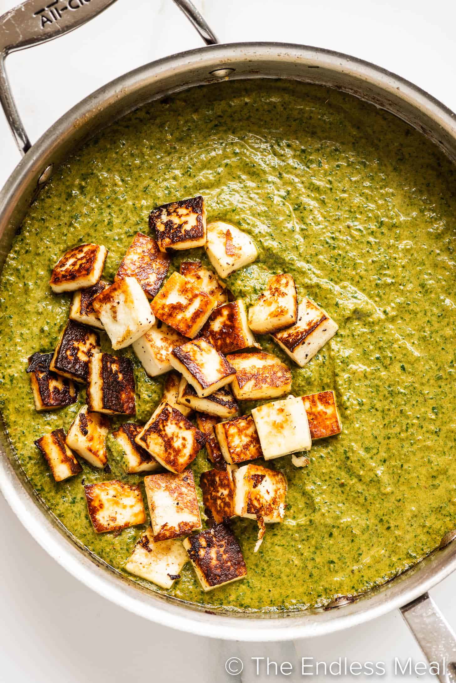 Palak Paneer (spinach curry) in a pot