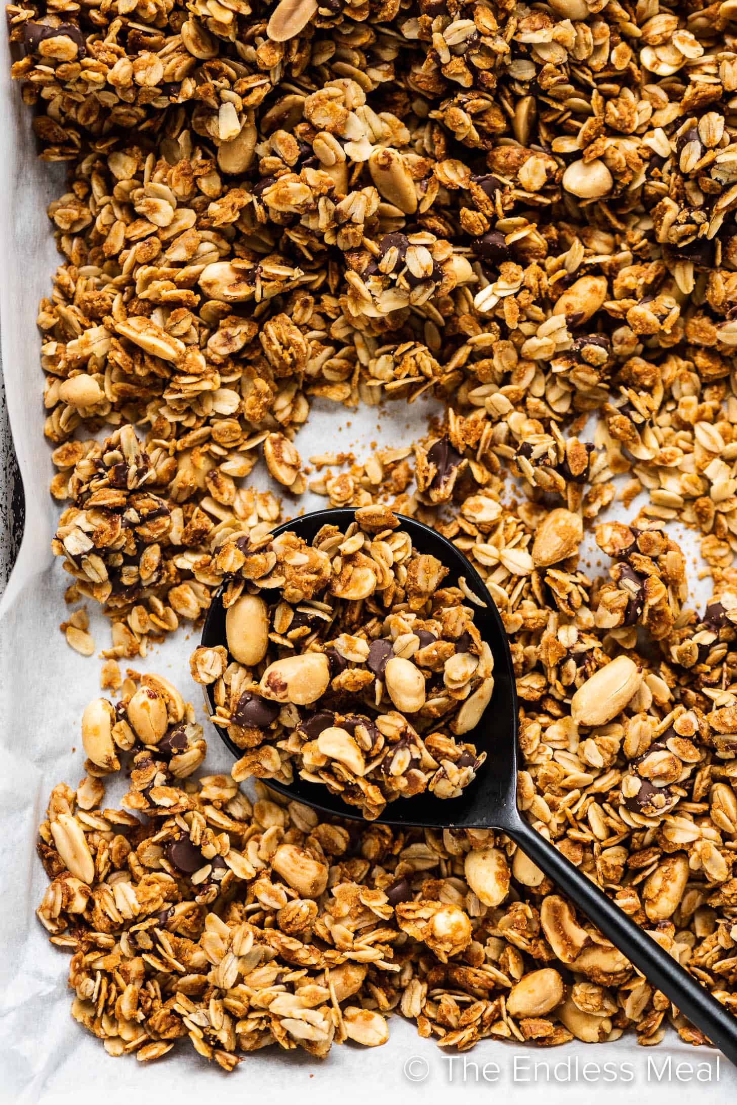 Peanut Butter Granola on a baking tray