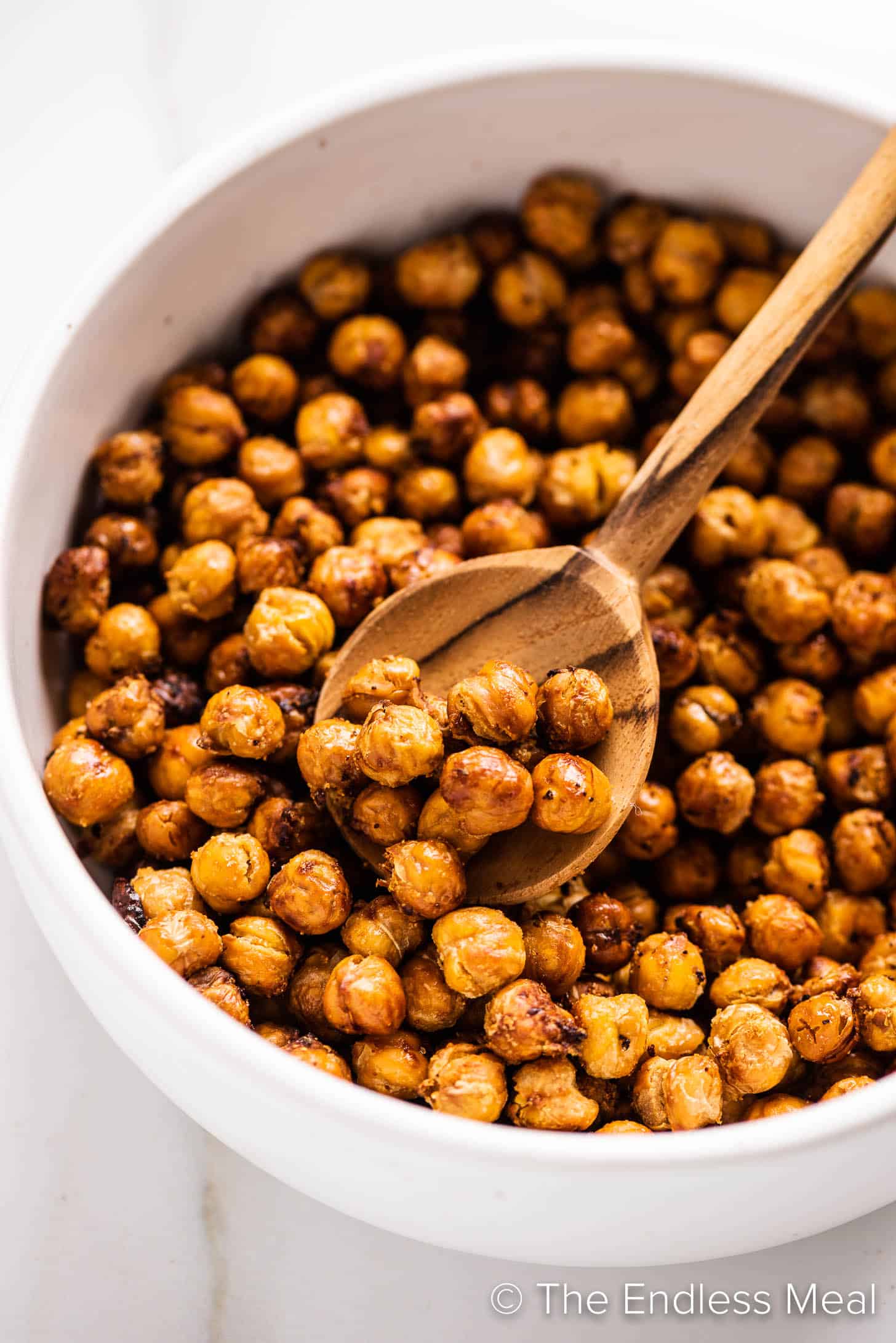 Roasted Chickpeas in a bowl with a spoon