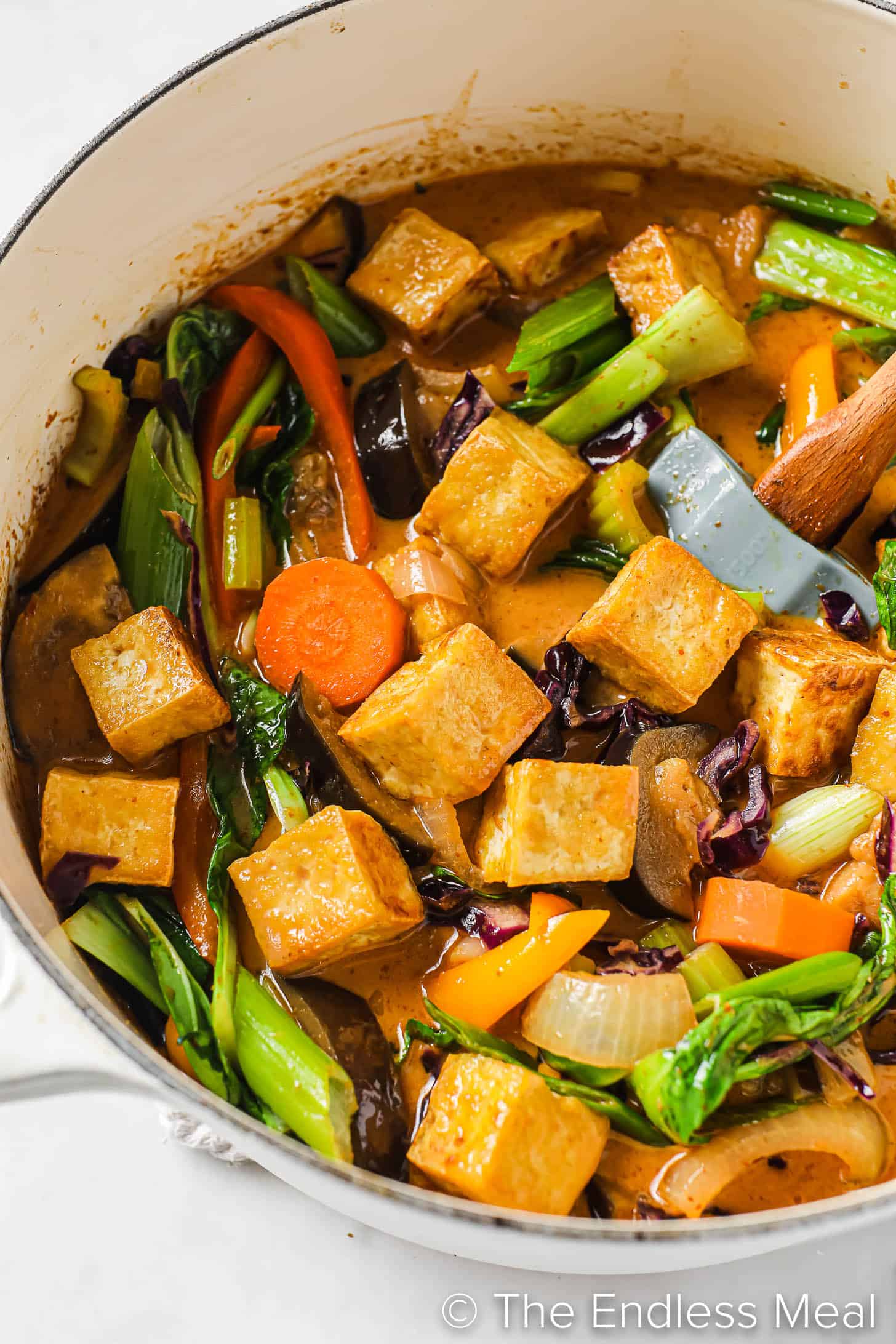 a close up of Vegetarian Thai Curry in a pot