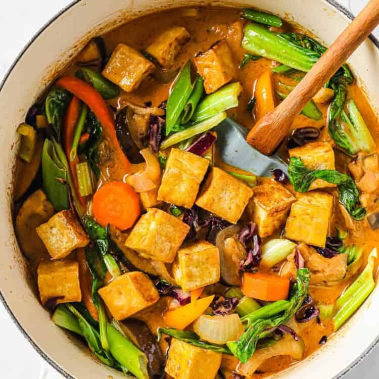 Vegetarian Thai Curry with tofu in a pot
