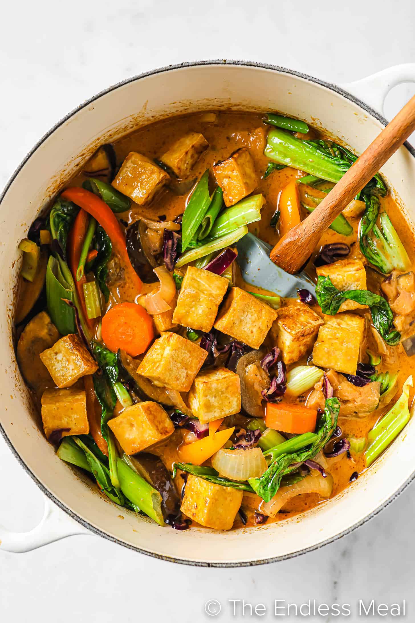 Vegetarian Thai Curry with tofu in a pot