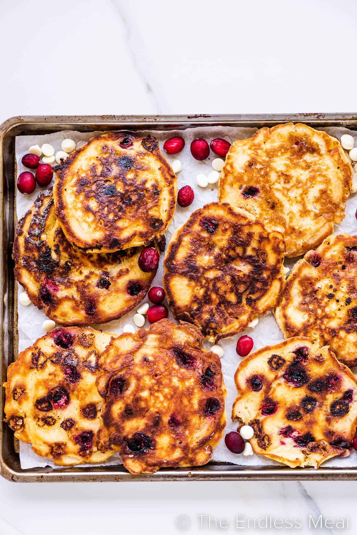 Cranberry Pancakes on a baking sheet