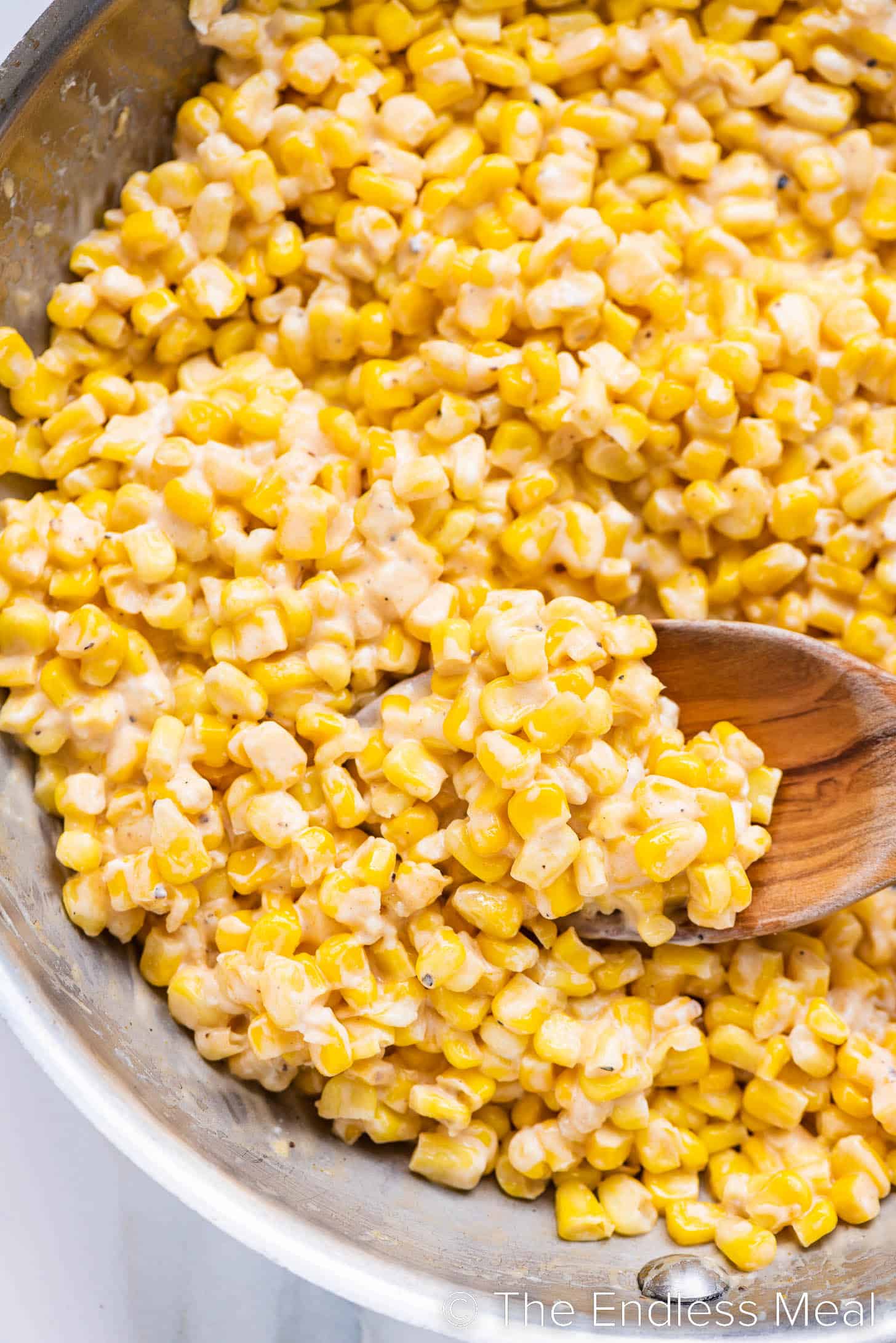a close up of Honey Butter Skillet Corn in a pan