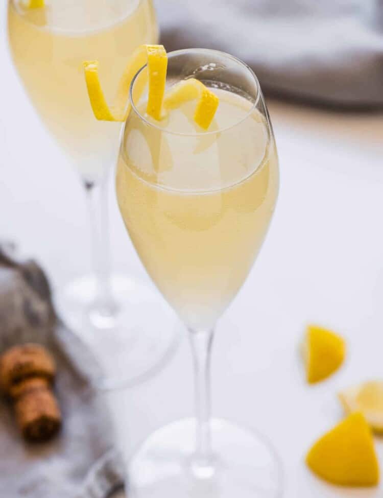 a French 75 in a champagne flute