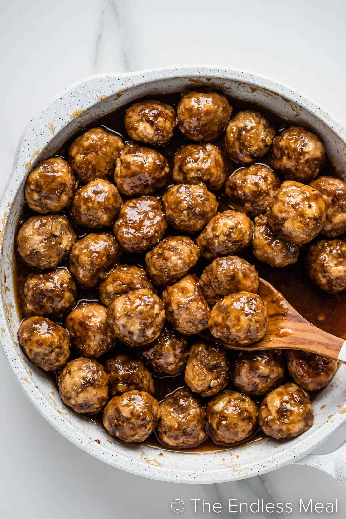Honey Garlic Meatballs in a frying pan