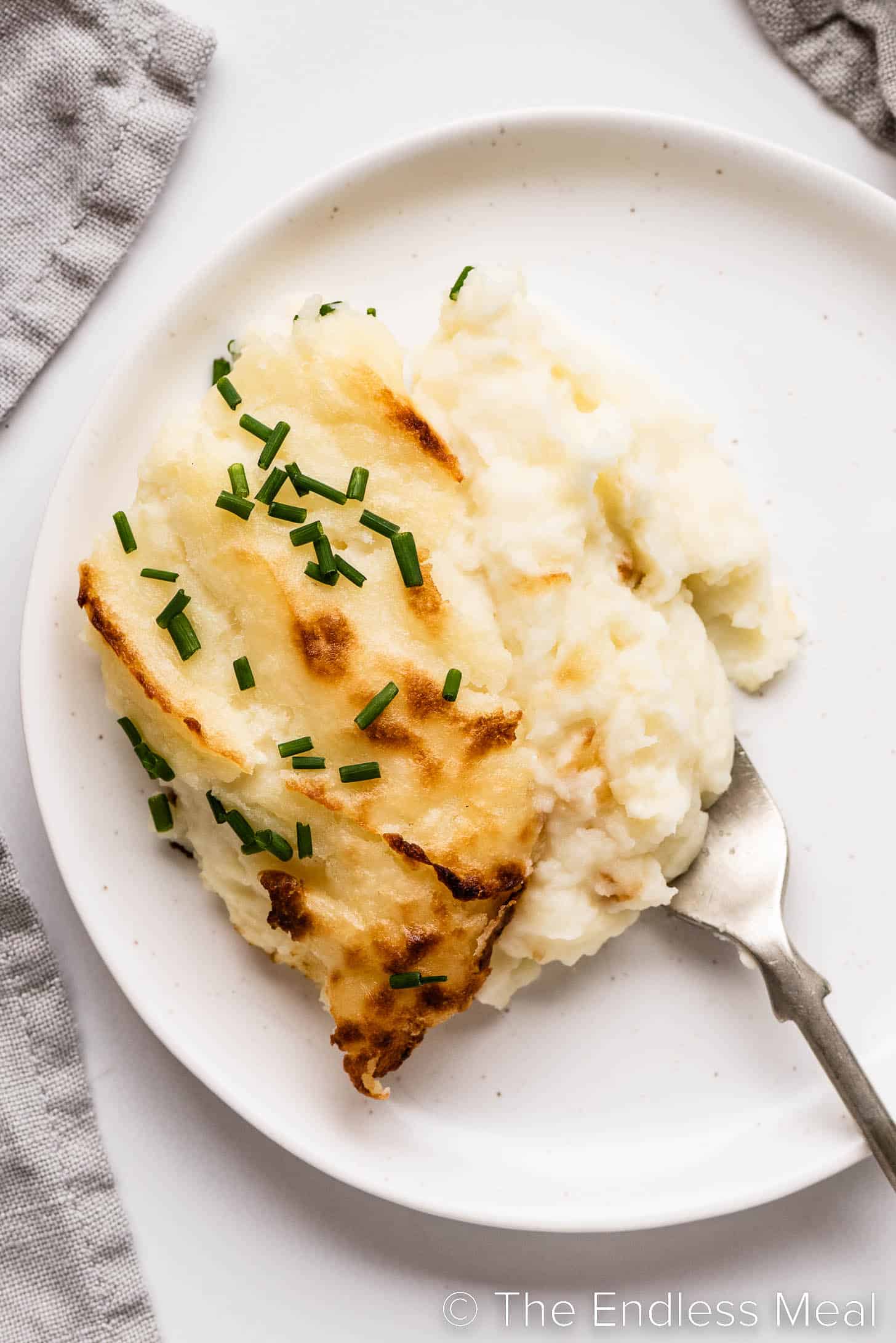 Make Ahead Mashed Potatoes on a white plate