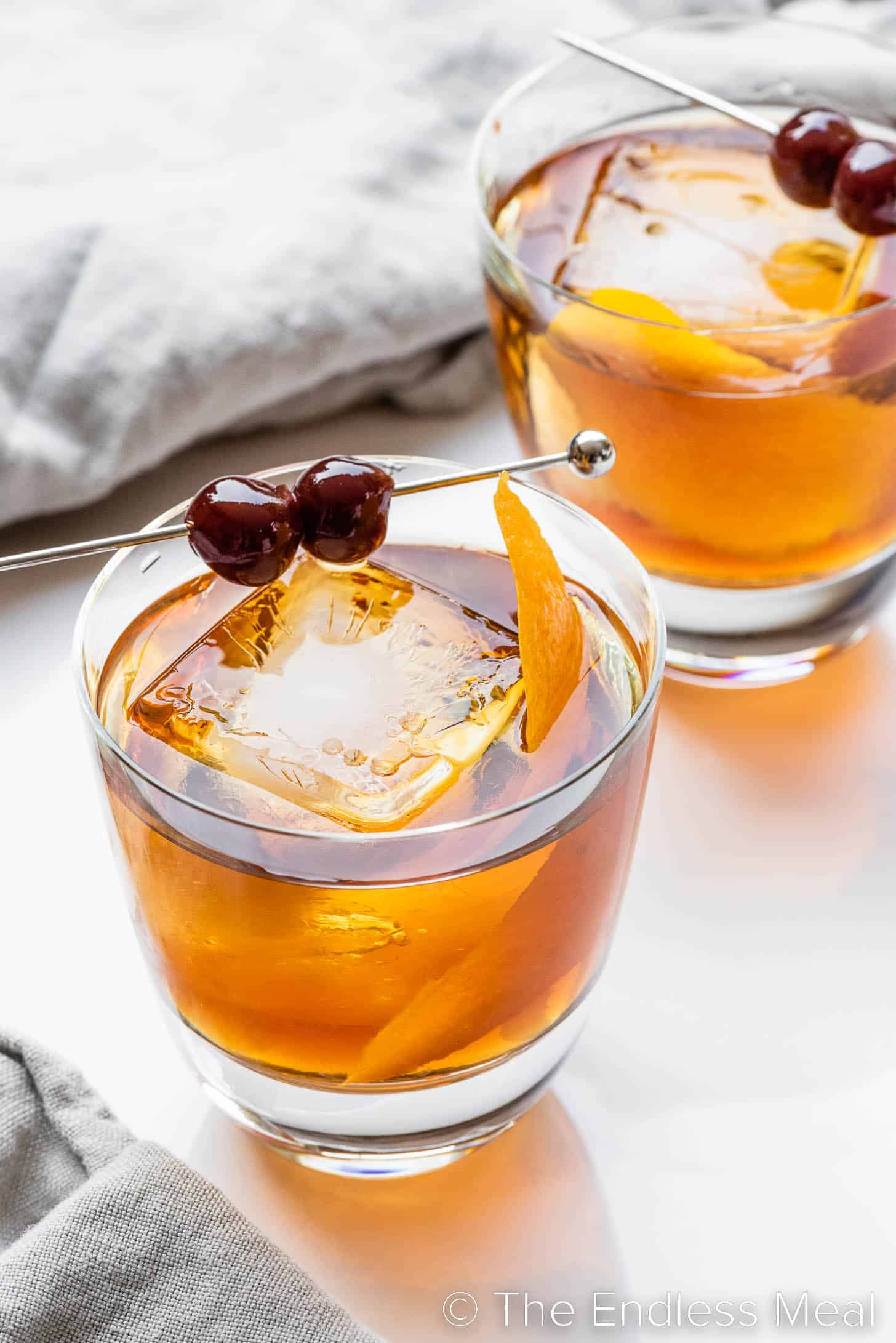 Two Maple Old Fashioned cocktails