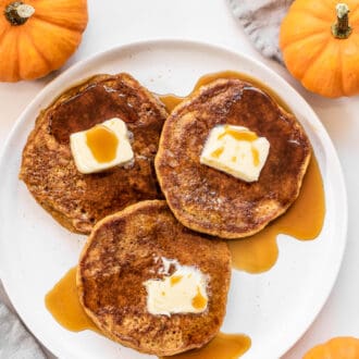 A plate of three Pumpkin Spice Pancakes
