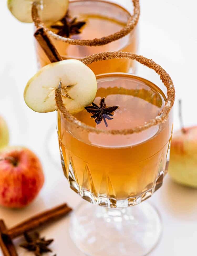 apple cider spiced with bourbon in a glass