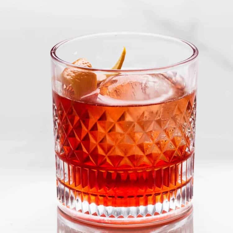 a negroni in a rocks glass
