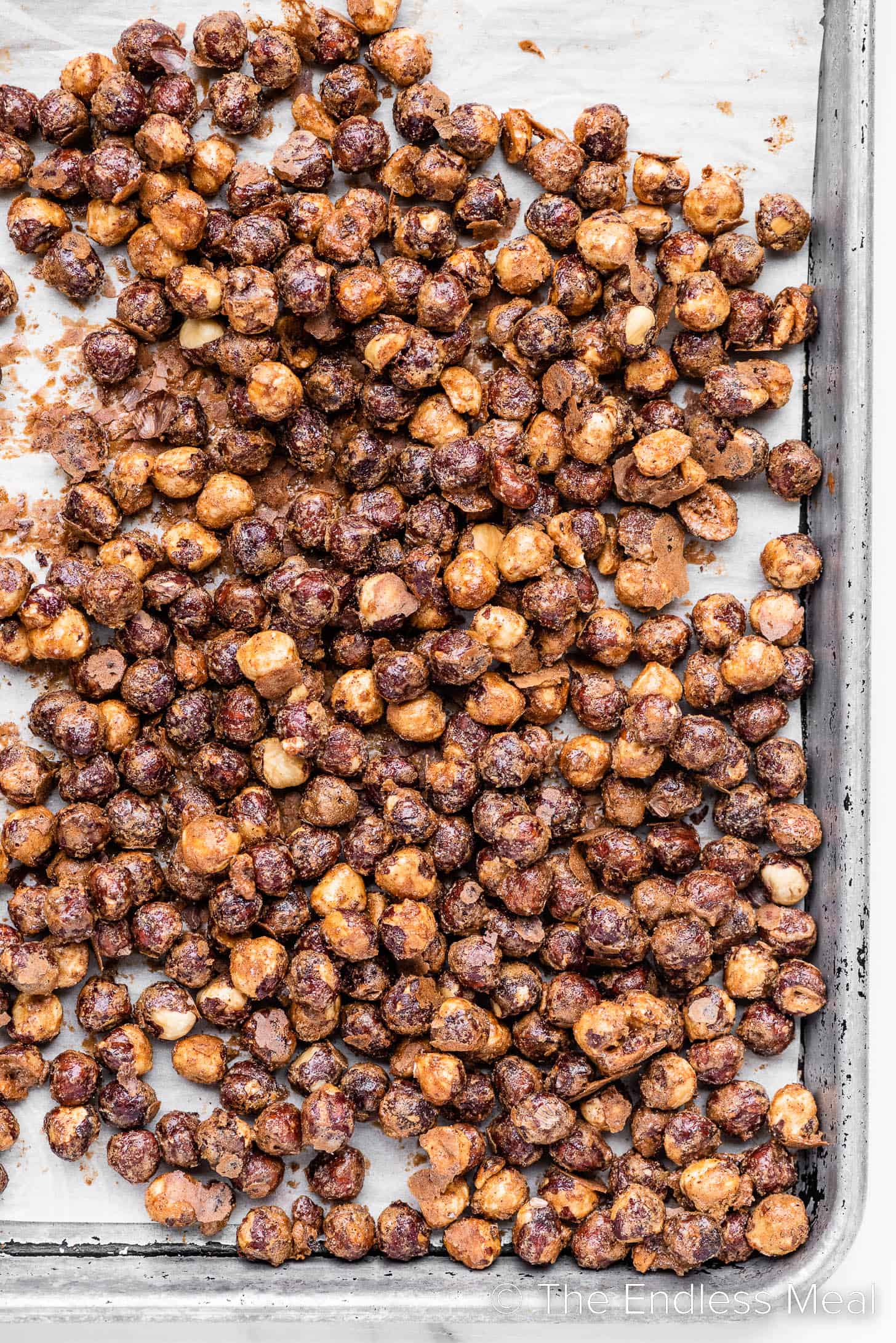 Candied Hazelnuts on a baking sheet