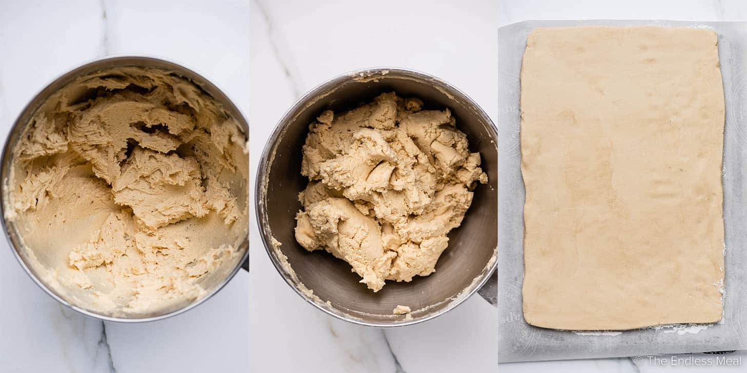 Three pictures showing how to make Scottish Shortbread.