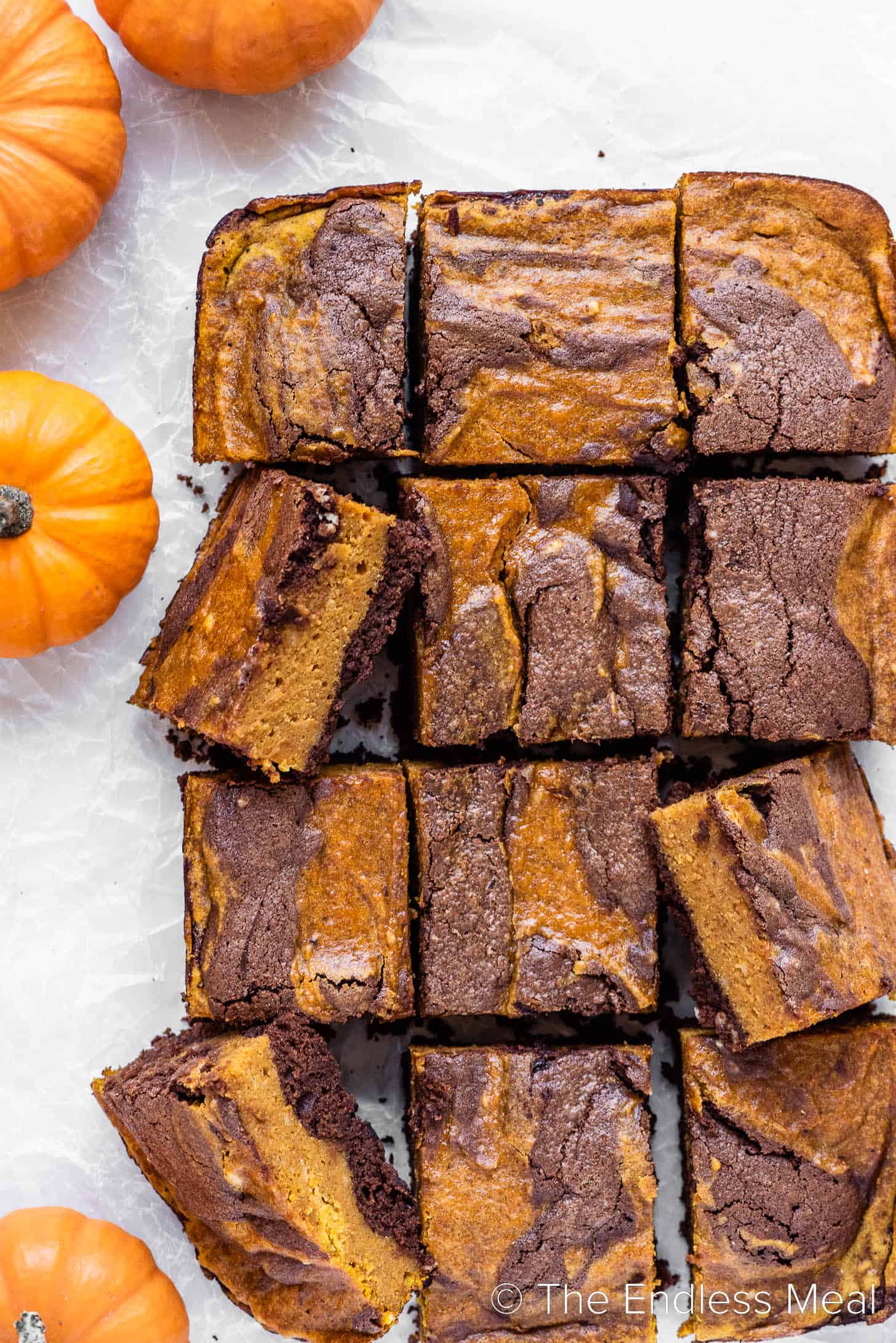 a close up of Pumpkin Brownies squares