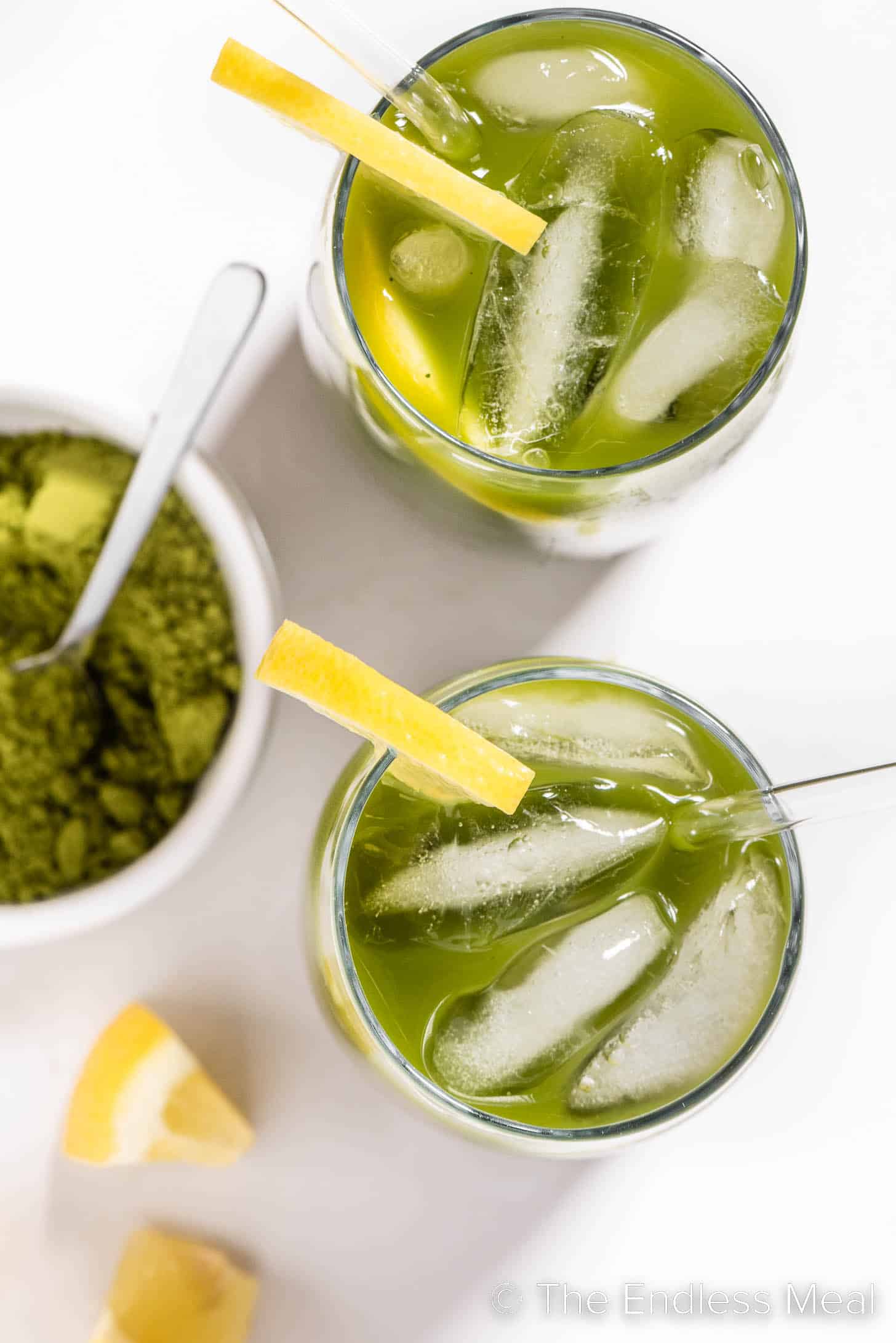 Two glasses of green tea lemonade