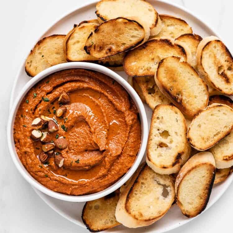 a serving platter with Romesco Sauce
