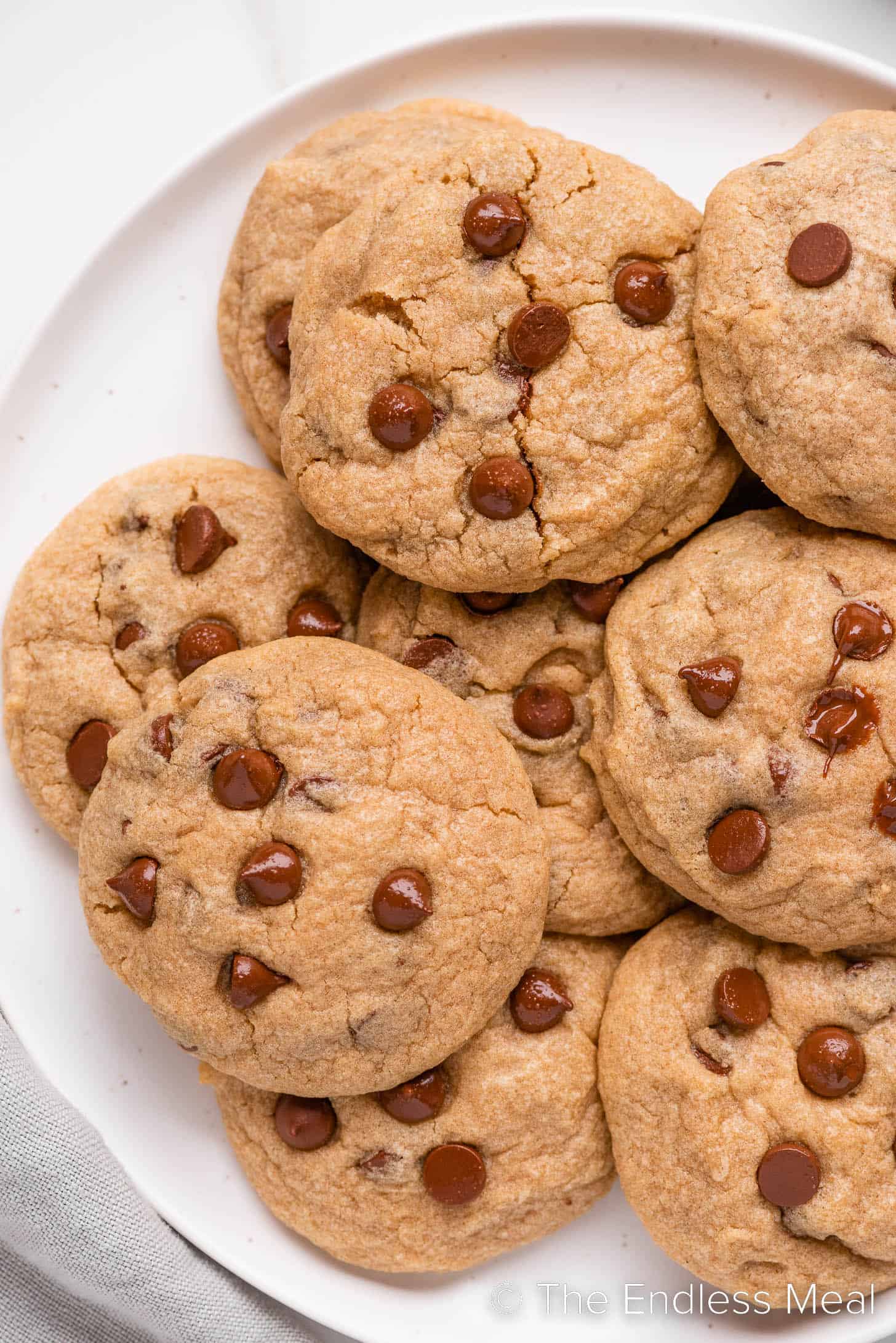 A close up of a plate of whole wheat cookies with chocolate chips.