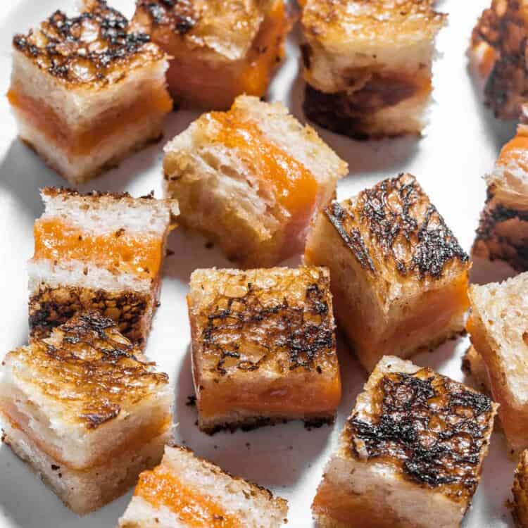 A close up of Grilled Cheese Croutons