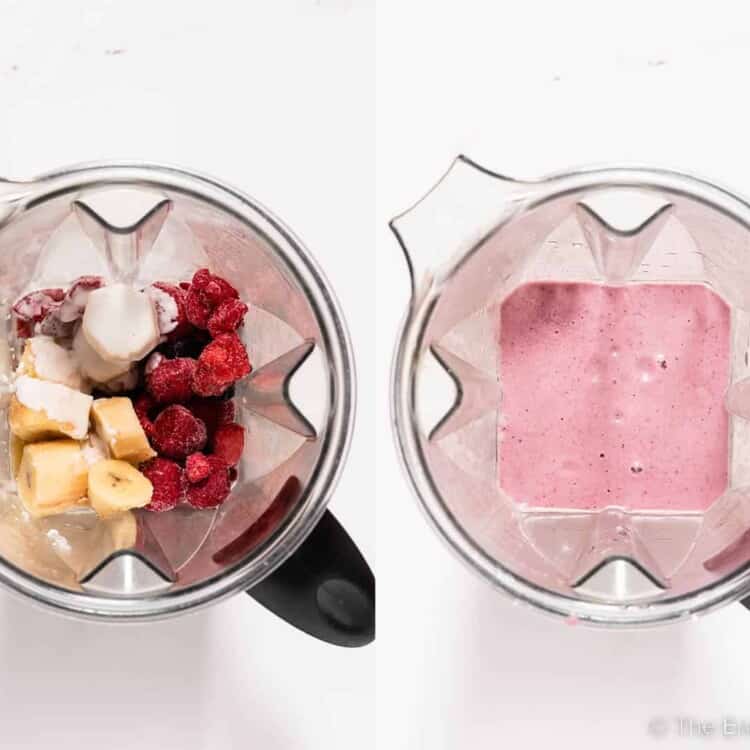 two pictures showing how to make a Coconut Milk Smoothie