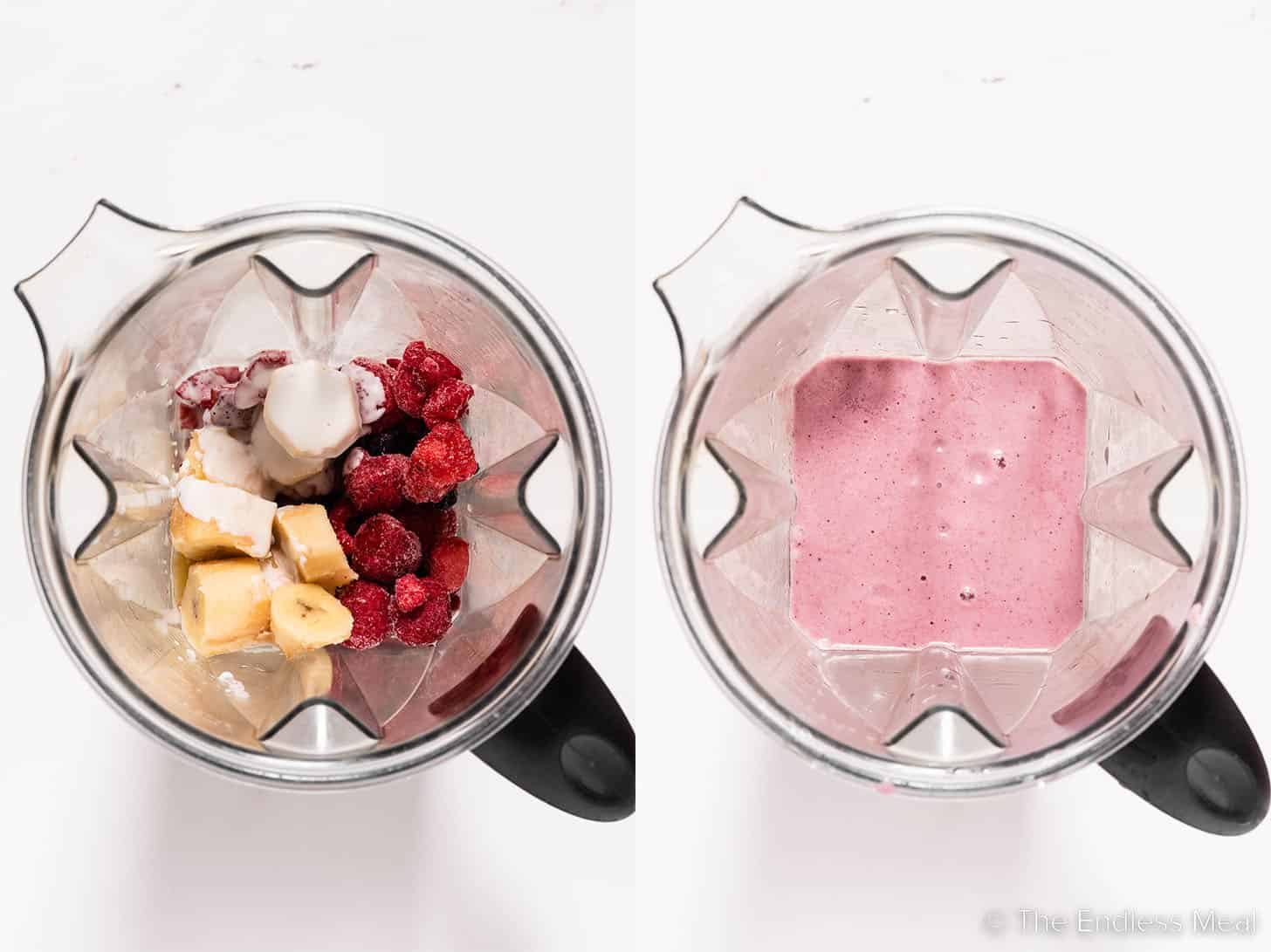 two pictures showing how to make a Coconut Milk Smoothie