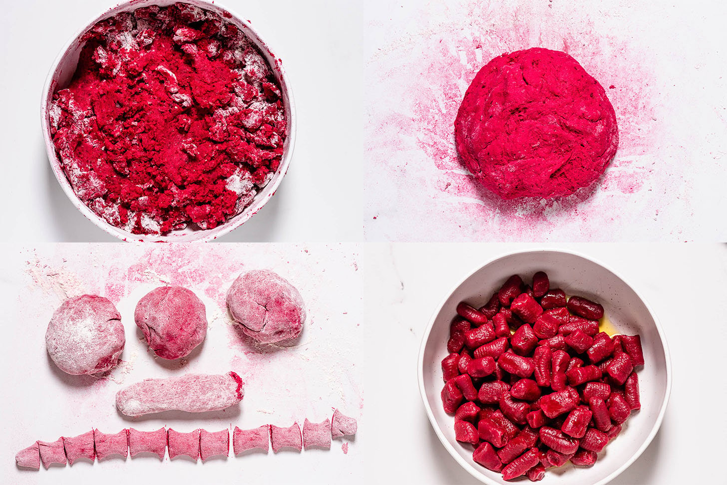 4 pictures showing how to make this beet gnocchi recipe steps 5-8