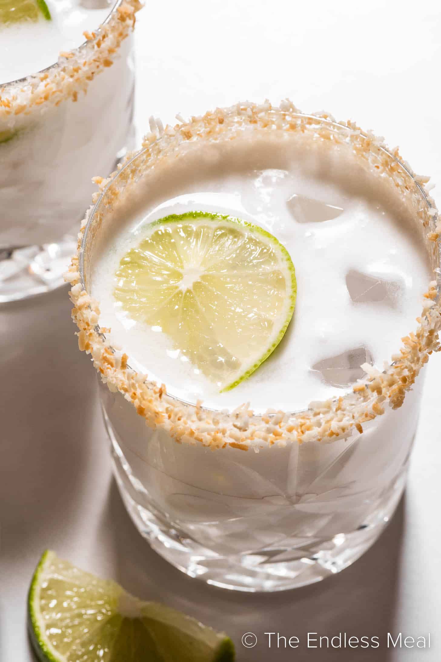 a close up of a margarita made with coconut milk