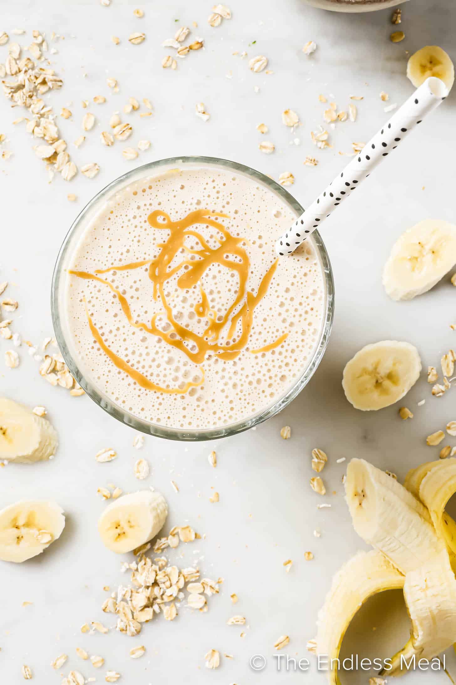 Looking down on a Banana Bread Smoothie.