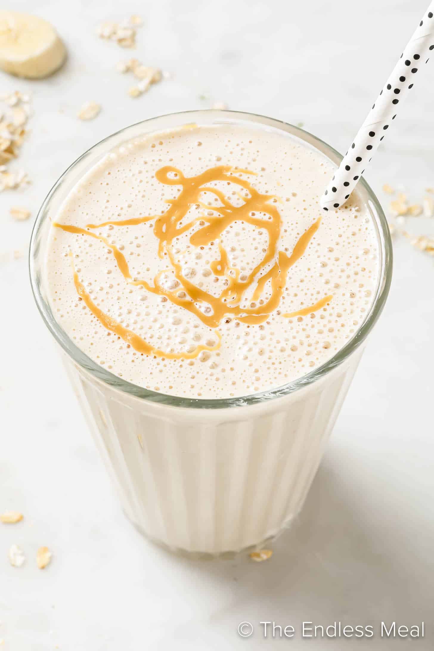 A Banana Bread Smoothie in a tall glass