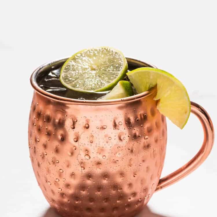 A tequila Mexican Mule in a copper mug
