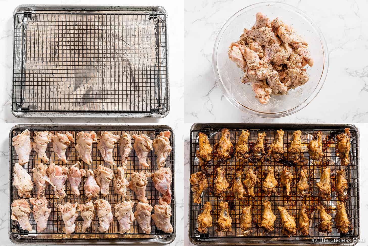 Four pictures showing how to make Salt and Pepper Chicken Wings