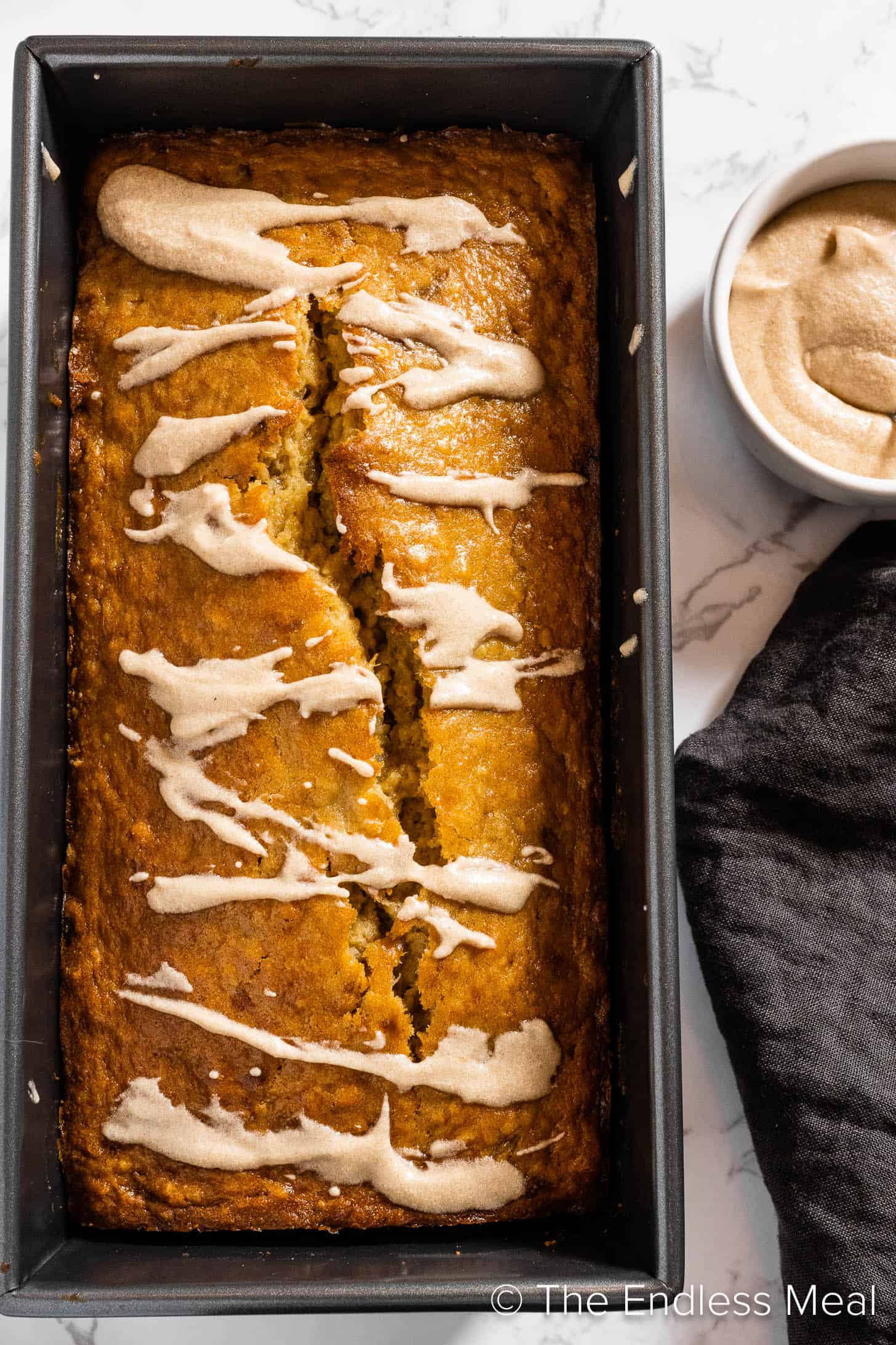 Brown Butter Banana Bread in a loaf pan