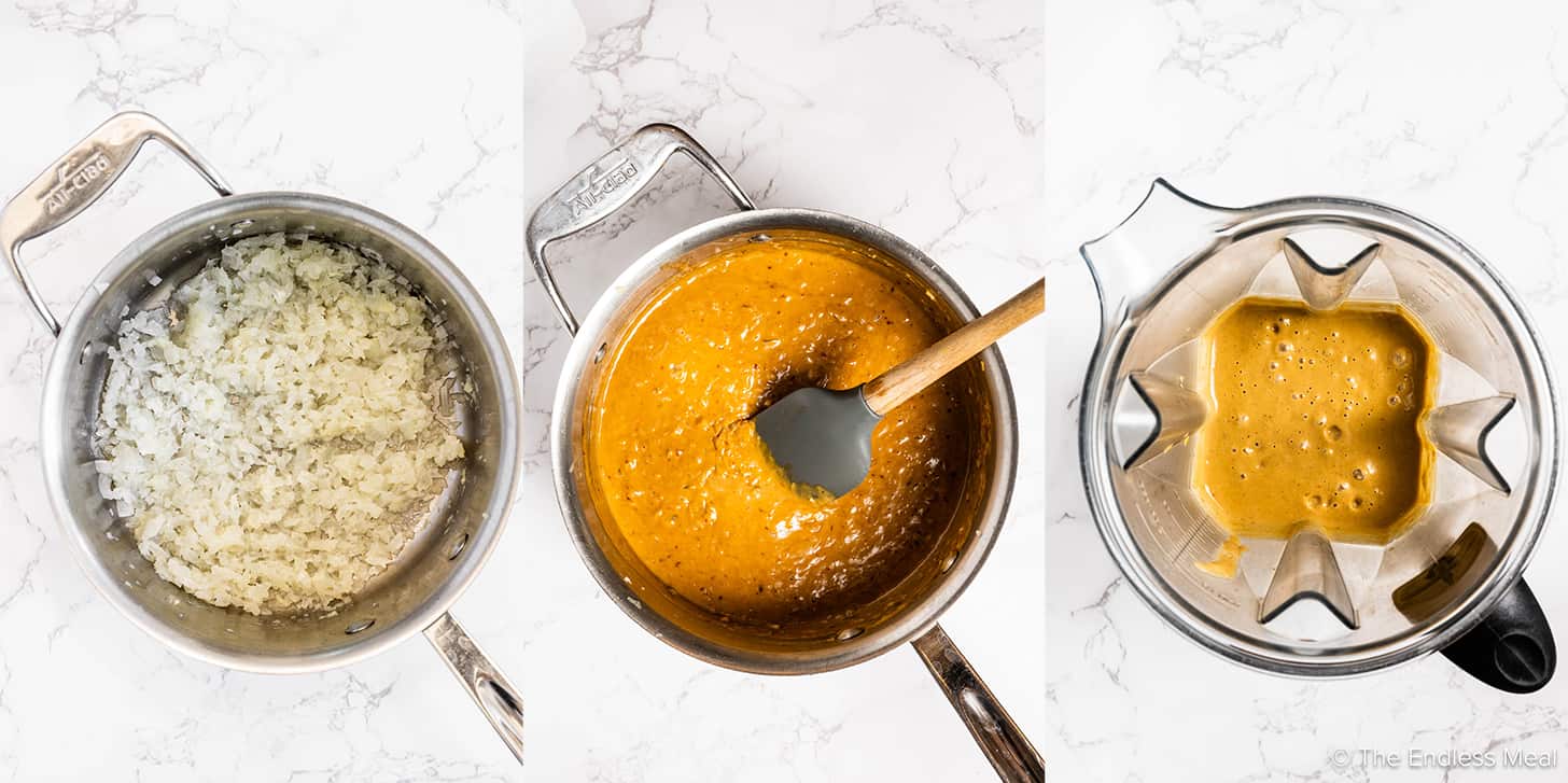 three pictures showing how to make Peanut Satay Sauce