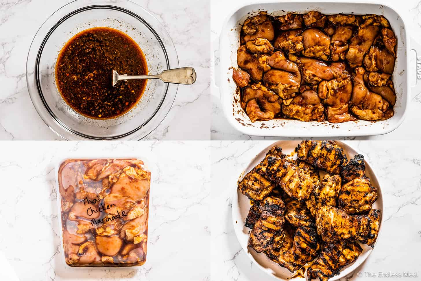 Four pictures showing how to make Thai Chicken Marinade.