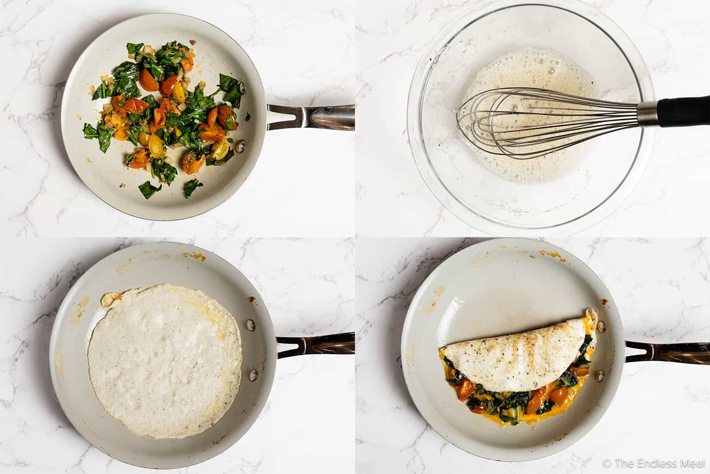 four pictures showing how to make an Egg White Omelette