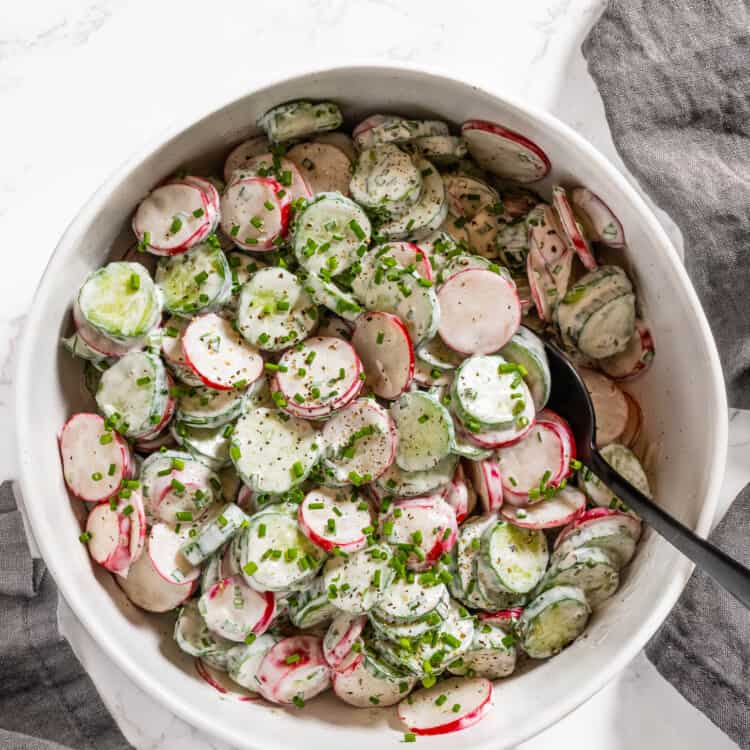 Cucumber Radish Salad in a serving bowl