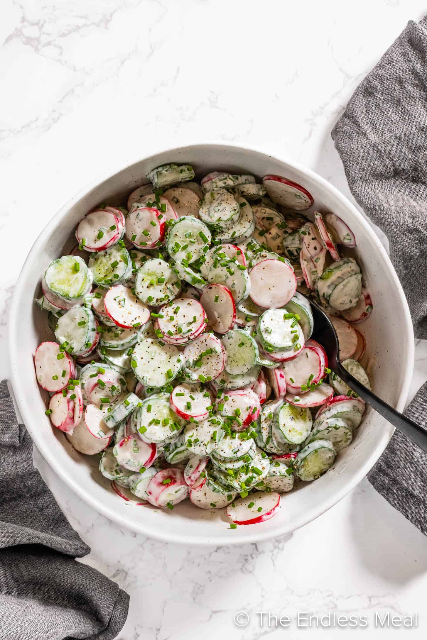 Cucumber Radish Salad in a serving bowl